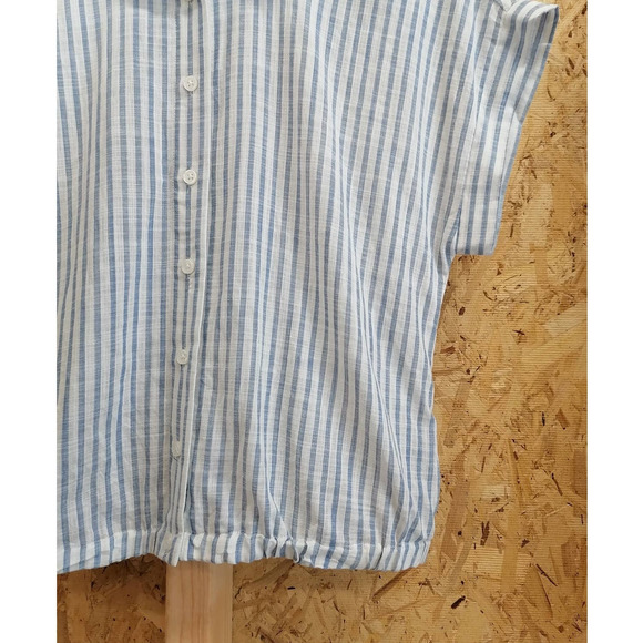 WHO WHAT WEAR Blue Striped Button Up Shirt Top Size Medium - Picture 4 of 9